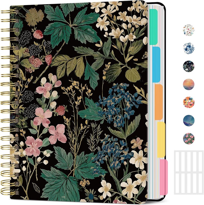 Taja Large Spiral Lined Notebooks for Work with Removable Dividers & Tabs, 8.5"x11" Pretty Hardcover 5 Subject Notebook Journal for Women, College Ruled, Perfect for Study & Office Organization, 280 Pages,Forest Botanica - Image 1